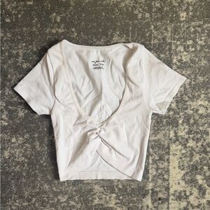 Urban Outfitters Cream Twist-Front Ribbed Crop Top